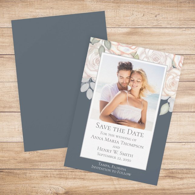 Floral Watercolor Greenery Save the Date Grey Invitation (Creator Uploaded)