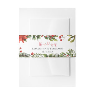 Floral Watercolor Greenery Winter Wedding Invitation Belly Band