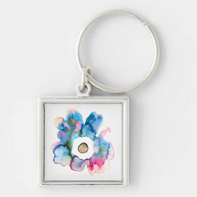 Floral watercolor hand drawn abstract art key ring (Front)