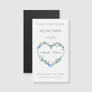 Floral Watercolor Heart with Leaves in Blue
