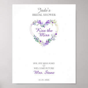 Floral Watercolor Heart with Leaves in Purple Poster