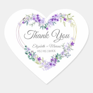 Floral Watercolor Heart with Leaves in Purple Sticker
