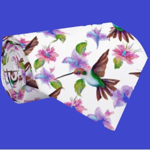 Floral Watercolor Hummingbird Flowers Neck Tie