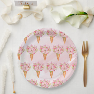 Floral Watercolor Ice Cream Bridal Shower Paper Plate