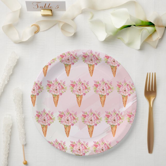 Floral Watercolor Ice Cream Bridal Shower Paper Plate (Wedding)