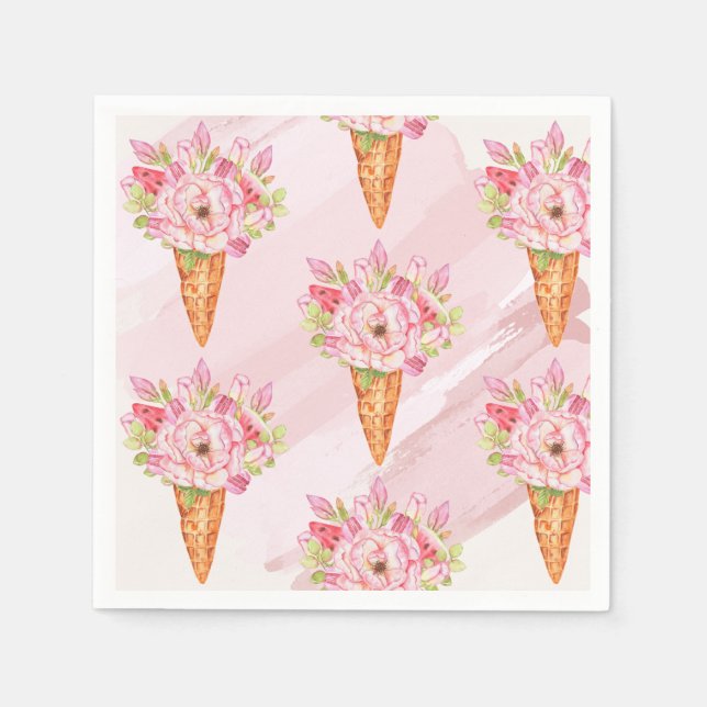 Floral Watercolor Ice Cream Napkins (Front)