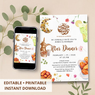 Floral Watercolor Iftar Food Ramadan Iftar Dinner Invitation