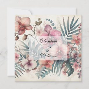 Floral watercolor in soft pastel colours  invitation