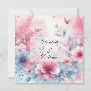 Floral watercolor in soft pastel colours invitation