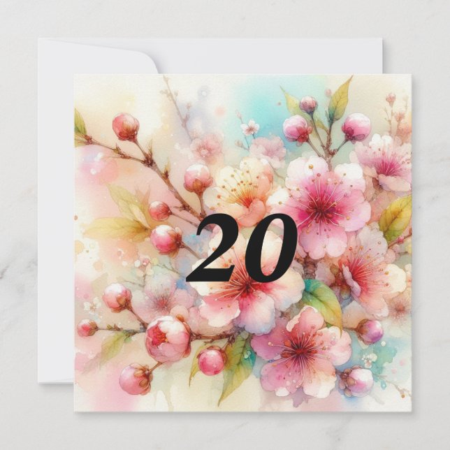 Floral watercolor in soft pastel colours  invitation (Front)