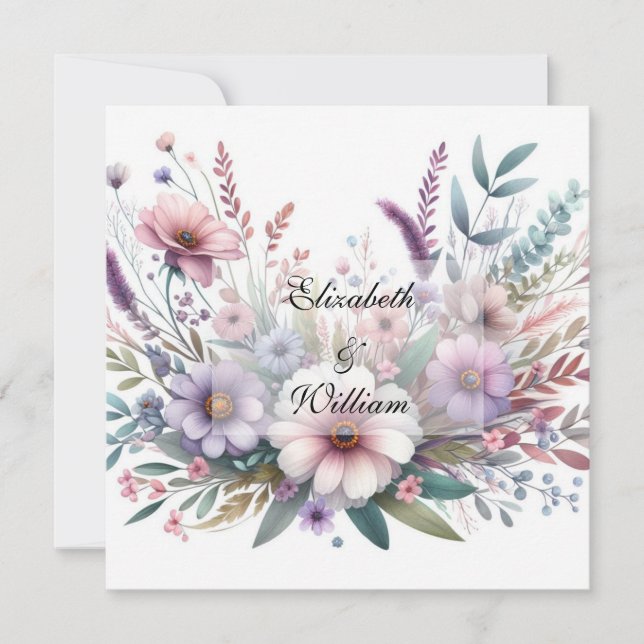 Floral watercolor in soft pastel colours  invitation (Front)