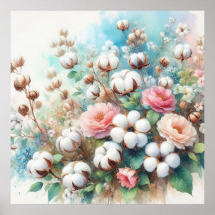 Floral watercolor in soft pastel colours poster