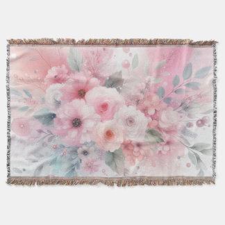Floral watercolor in soft pastel colours throw blanket