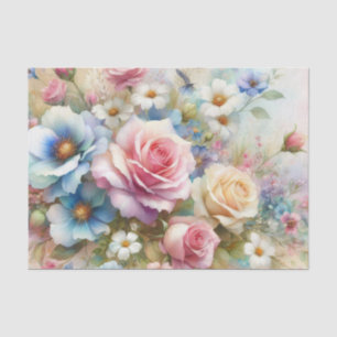 Floral watercolor in soft pastel colours tissue paper