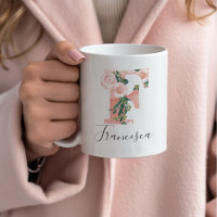 Floral Watercolor Initial Mug - F