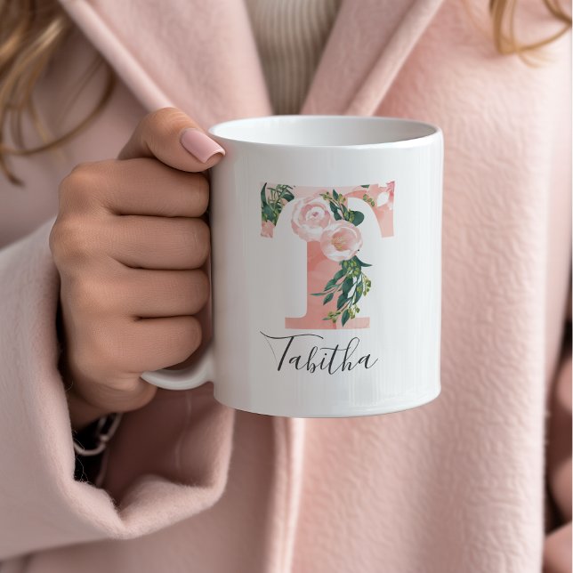 Floral Watercolor Initial Mug - T (Creator Uploaded)