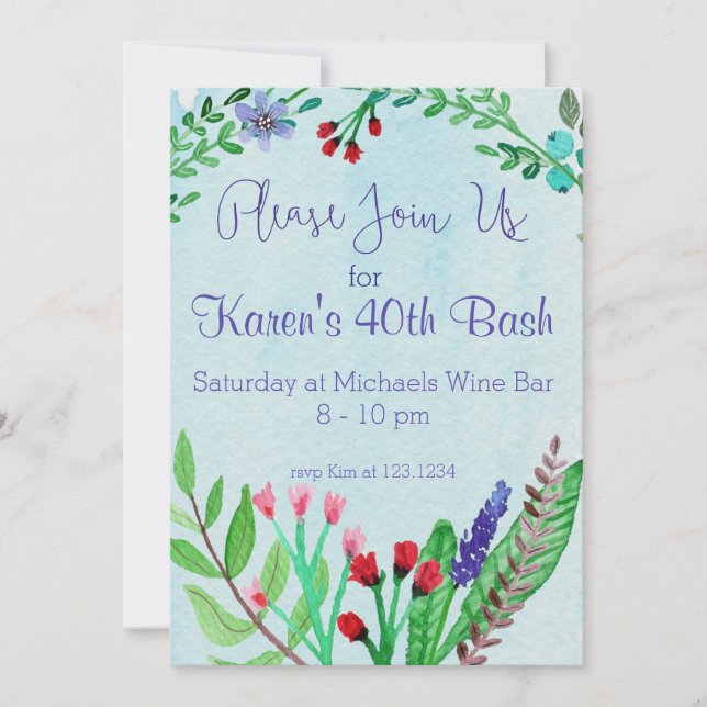 Floral Watercolor Join Us Invite (Front)