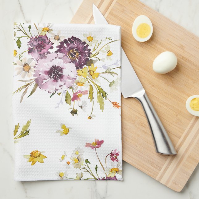 Floral Watercolor Kitchen Towel (Quarter Fold)