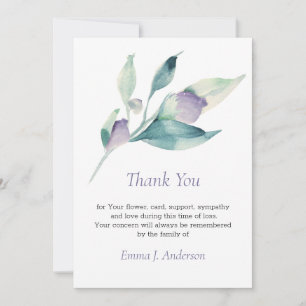 Floral  Watercolor Lilac Funeral Sympathy Thank You Card