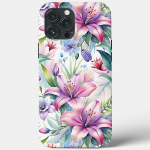 Floral Watercolor Lilies Pink purple iPhone 13 Pro Max Case