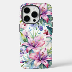Floral Watercolor Lilies Pink purple iPhone 16 Pro Case