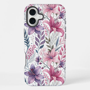 Floral Watercolor Lilies Pink purple iPhone 16 Plus Case