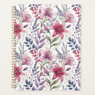 Floral Watercolor Lilies Pink purple Planner