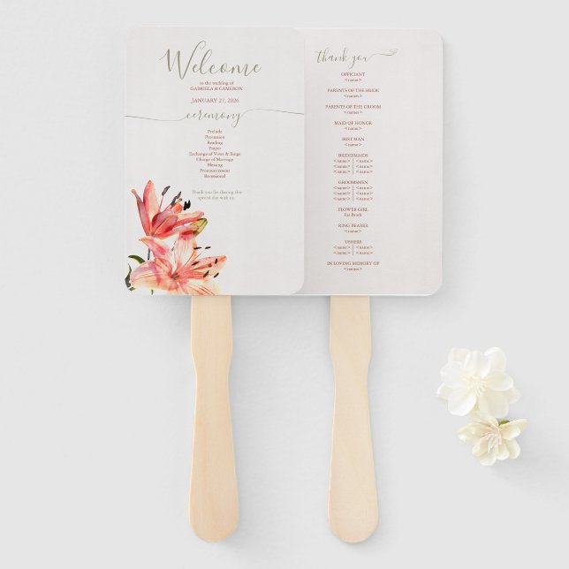 Floral Watercolor Lillies Terracotta Hand Fan (Front and Back)
