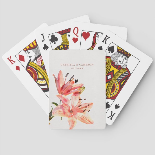 Floral Watercolor Lillies Terracotta Playing Cards (Back)