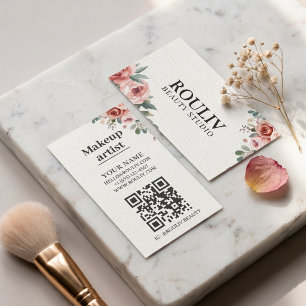 Floral Watercolor Makeup Artist QR Code Business Card