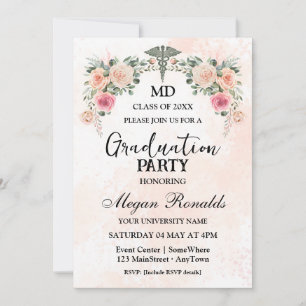 Floral Watercolor MD Medical School Graduation Invitation