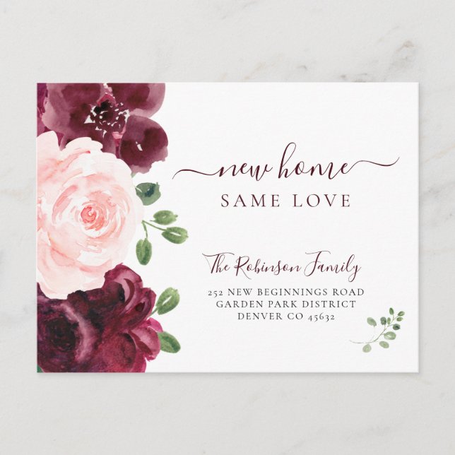 Floral watercolor modern elegant moving announcement postcard (Front)
