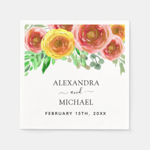 Floral Watercolor Modern Elegant Spring Wedding Napkin