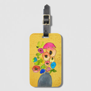 Floral watercolor modern flower art luggage tag