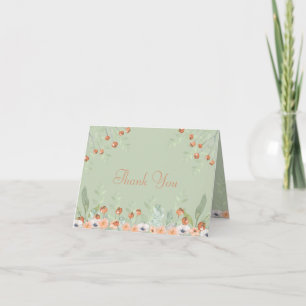 Floral Watercolor Modern Sage Script Wedding Thank You Card
