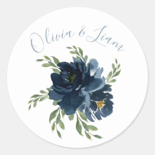 Floral Watercolor Modern Script Elegant Wedding Classic Round Sticker