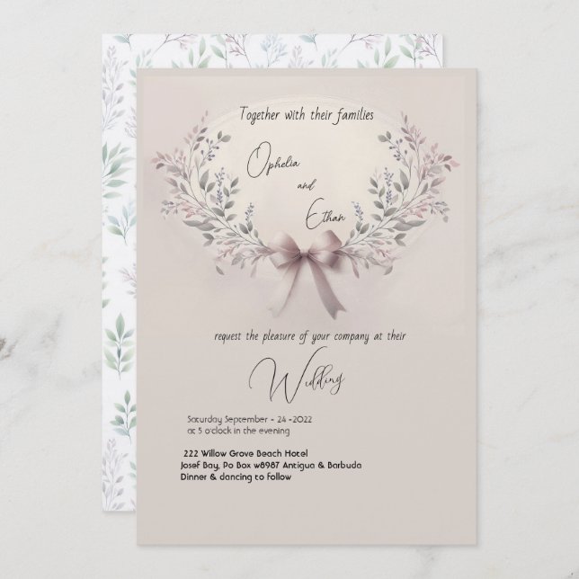 Floral watercolor Modern Typography wedding Invitation (Front/Back)