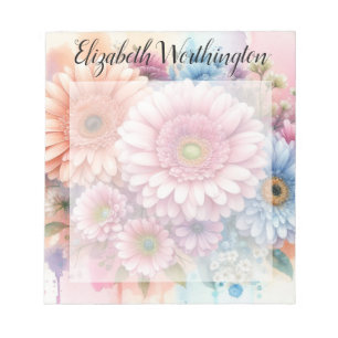 Floral watercolor monogram pink gerbera daisies notepad