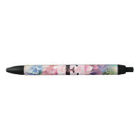 Floral watercolor monogram pink hydrangea