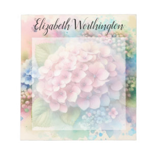 Floral watercolor monogram pink hydrangea  notepad