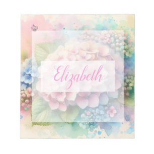 Floral watercolor monogram pink hydrangea  notepad