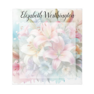 Floral watercolor monogram pink lilies flowers  notepad