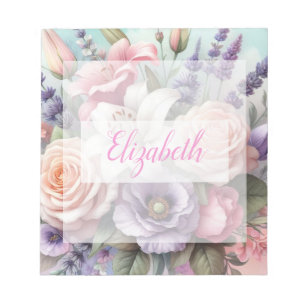 Floral watercolor monogram pink purple flowers notepad