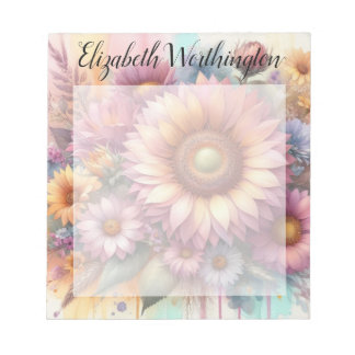 Floral watercolor monogram pink yellow sunflower  notepad
