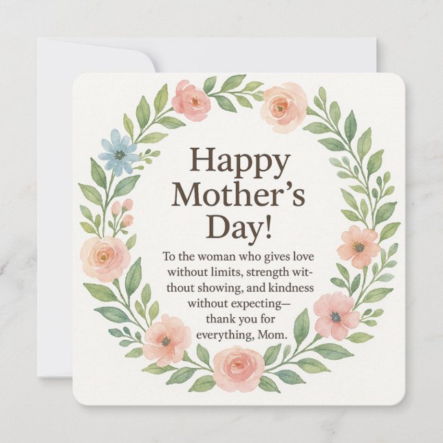 Floral Watercolor Mother's Day Gift Holiday Card (Front)