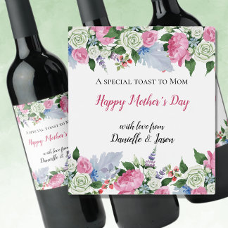 Floral Watercolor Mother's Day Wine Label