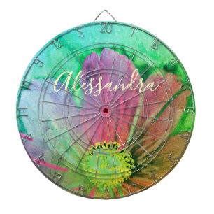  Floral Watercolor Name Monogram Colourful Botanic Dartboard