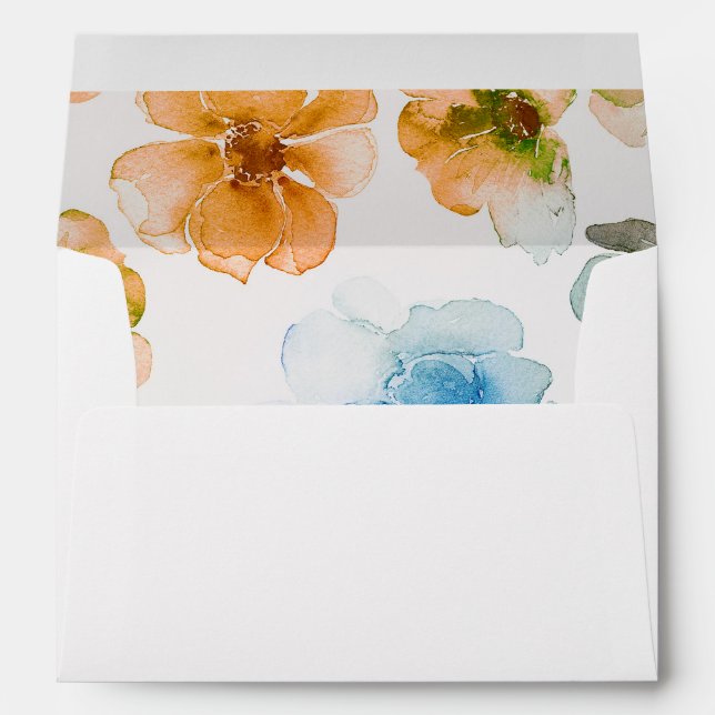 Floral Watercolor Navy Fall and Gold Wedding Envelopes (Back (Bottom))