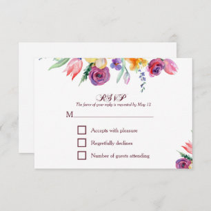 Floral Watercolor on White RSVP and Menu
