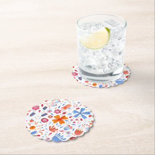 Floral Watercolor Orange Blue Paper Coaster